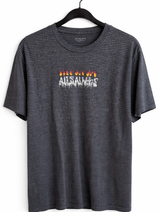 All Saints Other - Mans All Saints Charcoal Striped Flame Logo Tee
